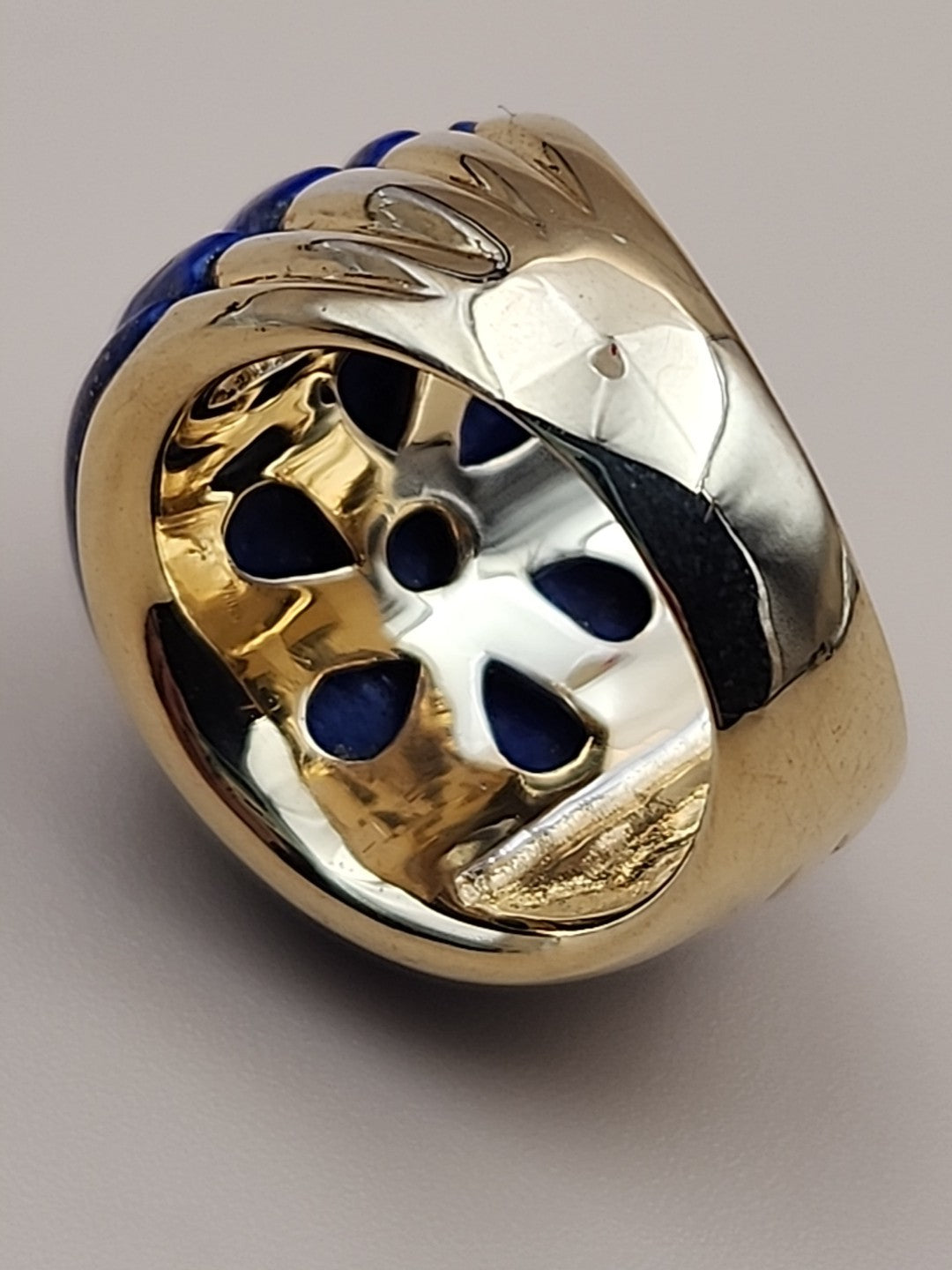 ROSS SIMONS Carved Lapis Lazuli/18k Over Sterling Dome Ring Size 7
