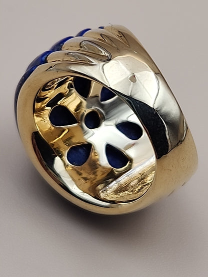 ROSS SIMONS Carved Lapis Lazuli/18k Over Sterling Dome Ring Size 7