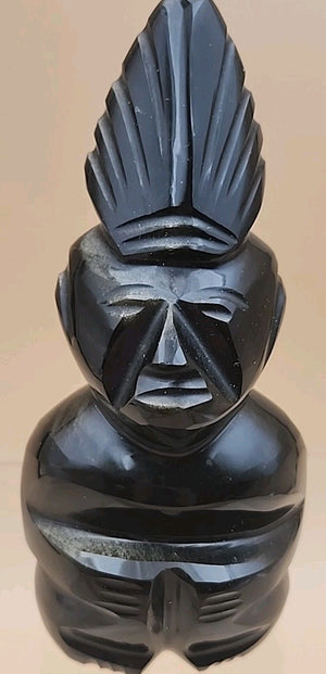 Gold Sheen Obsidian Hand Carved Mayan Aztec Statue