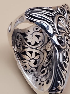 SAMUEL B. Red Jasper  Sterling Silver Filigree Ring Size 7