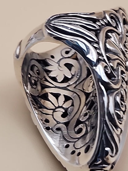 SAMUEL B. Red Jasper  Sterling Silver Filigree Ring Size 7
