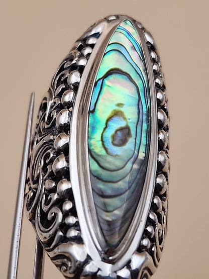 SAMUEL B. Abalone Shell  Sterling Silver Filigree Ring Size 8.25