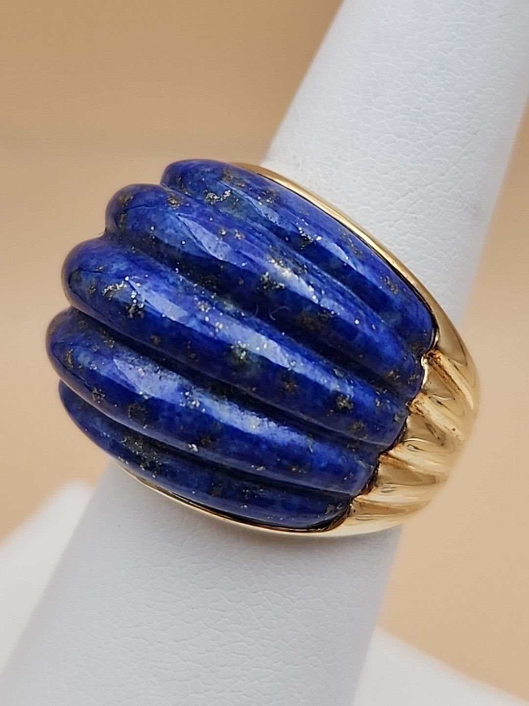 ROSS SIMONS Carved Lapis Lazuli/18k Over Sterling Dome Ring Size 7