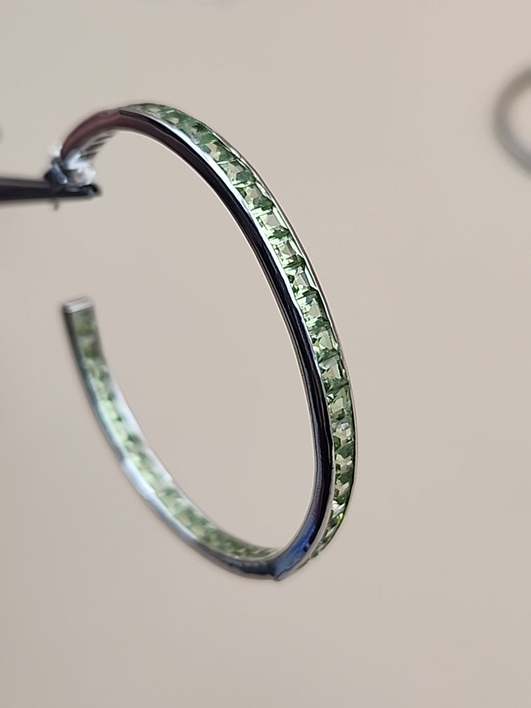 JTV Green Peridot/Sterling Silver/ 2" Channel Set/ Inside Out Hoop Earrings