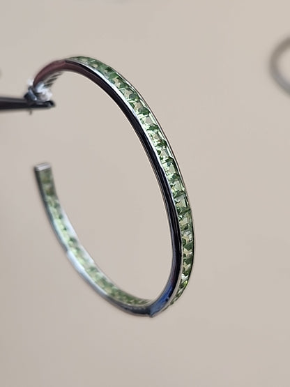 JTV Green Peridot/Sterling Silver/ 2" Channel Set/ Inside Out Hoop Earrings