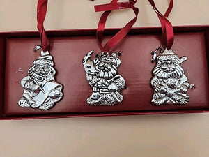 GORHAM Sterling Silver Plated Santa Claus Christmas Ornaments Set Of 3