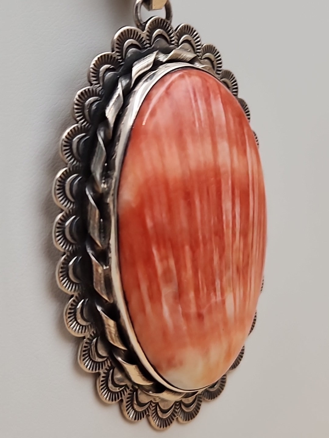 GILBERT PLATERO Navajo Orange Spiny Oyster/Sterling Silver SignedVintage Pendant