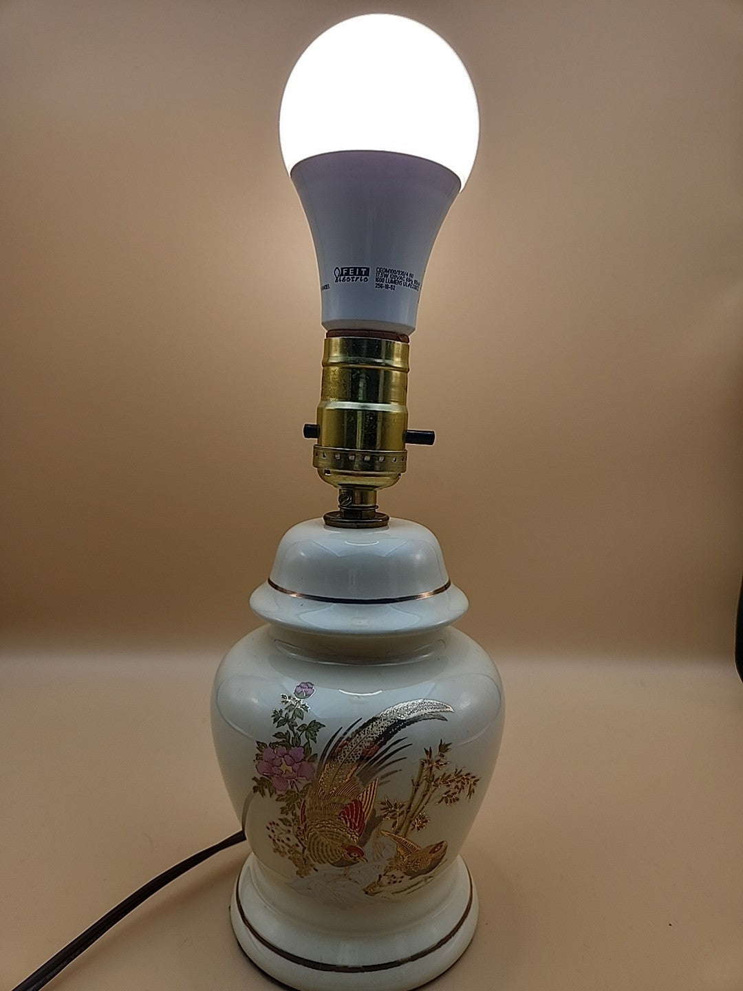 Asian Style/Hand Painted Pheasant Floral Motif/ Ginger Lamp