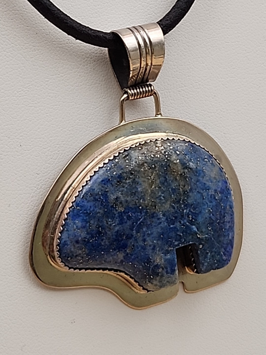BENJAMIN PIASO NAVAJO Lapis Lazuli Bear/Sterling Silver Navajo Bear Pendant