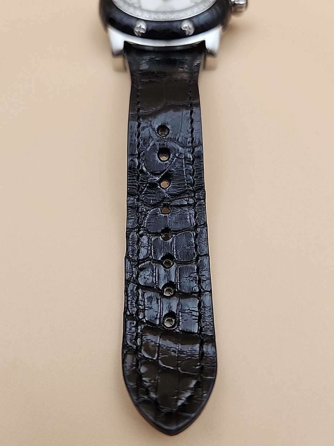 GLAM ROCK Black Alligator Leather/Diamond Bezel/Miami #GR10021 NEW BATTERY