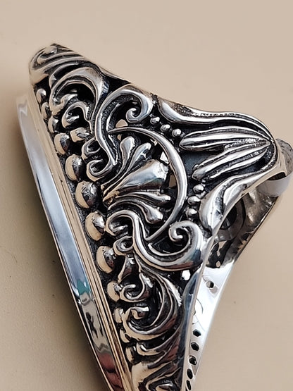 SAMUEL B. Abalone Shell  Sterling Silver Filigree Ring Size 8.25