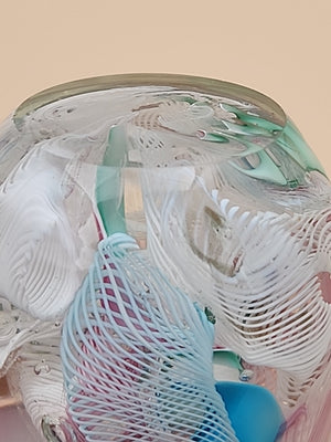 MURANO Italy Fratelli Toso Latticino Millefiori Scramble Pastel Egg Paperweight