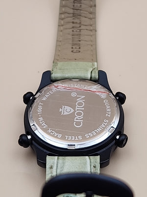 CROTON Green Leather Band/Chronograph/Water Resistant Gemmed Womens Watch