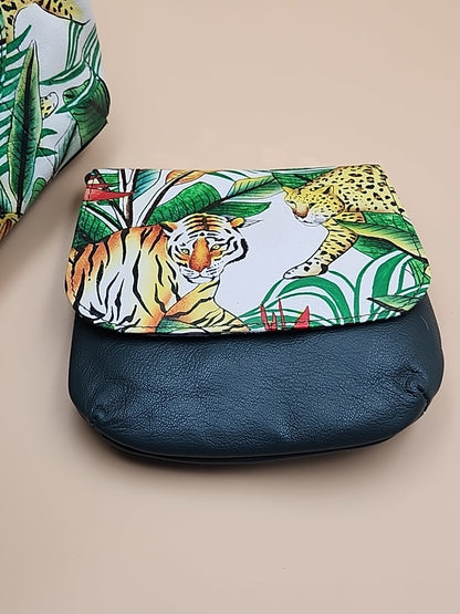 Sharif Hand Painted Jungle Tiger  Leather Hand Bag With  Detachable Crossbody