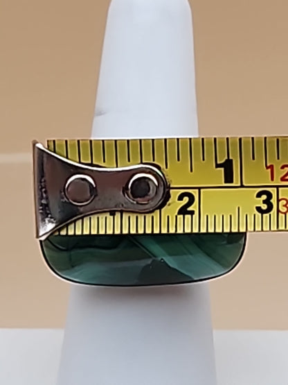 DESERT ROSE TRADING Chunky Square Congo Malachite/Sterling Silver Ring Size 7