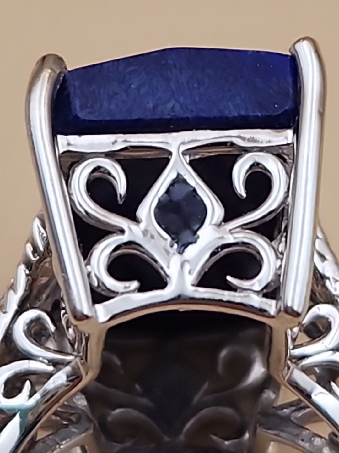 Faceted Lapis Lazuli/Sterling Silver Filagree Ring Size 7