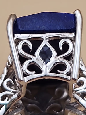 Faceted Lapis Lazuli/Sterling Silver Filagree Ring Size 7