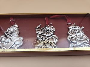 GORHAM Sterling Silver Plated Santa Claus Christmas Ornaments Set Of 3