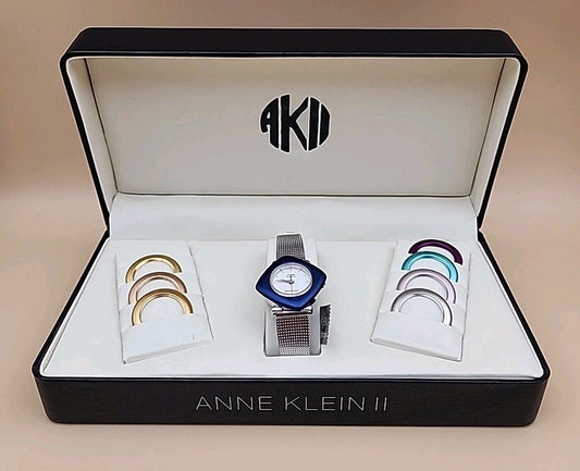 ANNE KLEIN II Vintage Interchangeable Bezel Womens Silver Tone Watch NEW BATTERY
