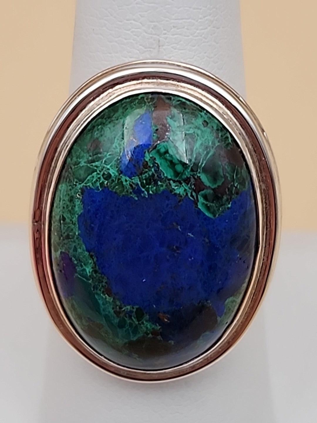 DESERT ROSE TRADING Azurite/Sterling Silver/Stamped Design Band/Ring Size 8