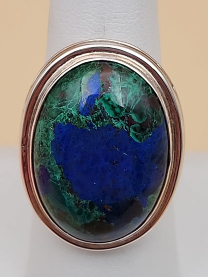 DESERT ROSE TRADING Azurite/Sterling Silver/Stamped Design Band/Ring Size 8