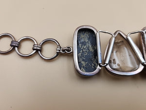 Pyritized Ammonite Shell/Pyrite/Quartz/Smoky Quartz/Sterling Adjustable Bracelet