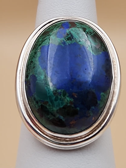 DESERT ROSE TRADING Azurite/Sterling Silver/Stamped Design Band/Ring Size 8