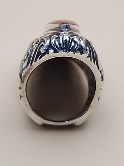 SAMUEL B. Red Jasper  Sterling Silver Filigree Ring Size 7