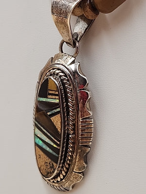 MELVIN FRANCIS Navajo 925 /Onyx/Jasper/Tiger Eye Inlay Pendant & Necklace