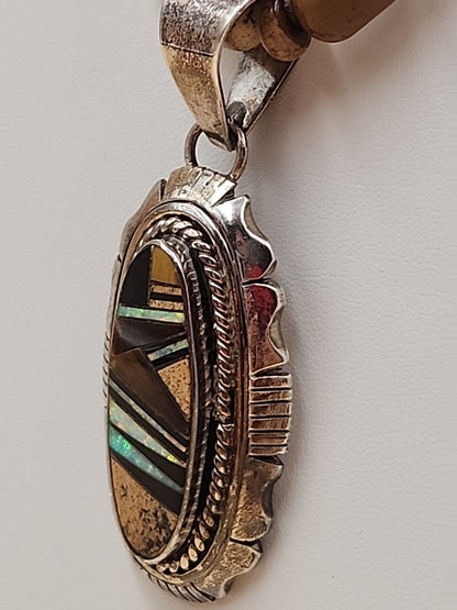 MELVIN FRANCIS Navajo 925 /Onyx/Jasper/Tiger Eye Inlay Pendant & Necklace