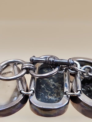 Pyritized Ammonite Shell/Pyrite/Quartz/Smoky Quartz/Sterling Adjustable Bracelet