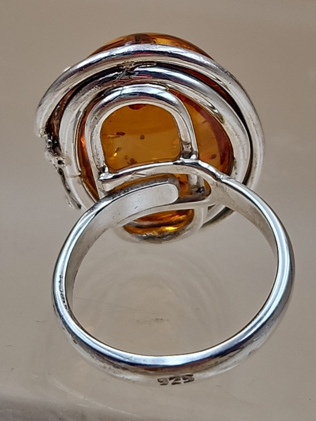 Cognac Baltic Amber/Sterling Silver Leaf Adjustable Ring Size 7.5