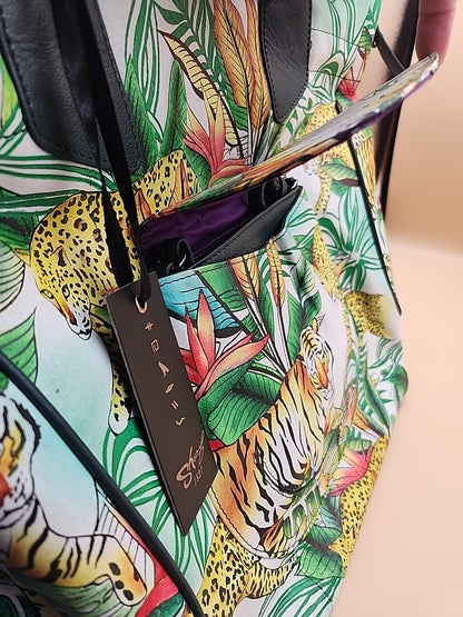 Sharif Hand Painted Jungle Tiger  Leather Hand Bag With  Detachable Crossbody