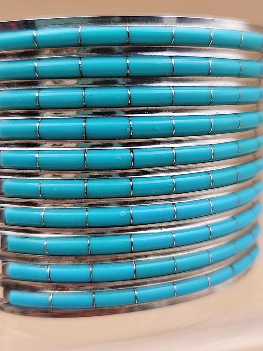 ANSON LETICIA WALLACE ZUNI Turquoise Inlaid/Sterling Silver Cuff Bracelet