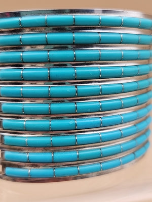 ANSON LETICIA WALLACE ZUNI Turquoise Inlaid/Sterling Silver Cuff Bracelet