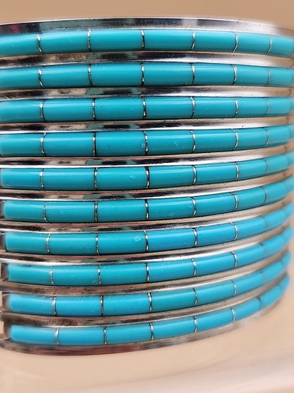 ANSON LETICIA WALLACE ZUNI Turquoise Inlaid/Sterling Silver Cuff Bracelet
