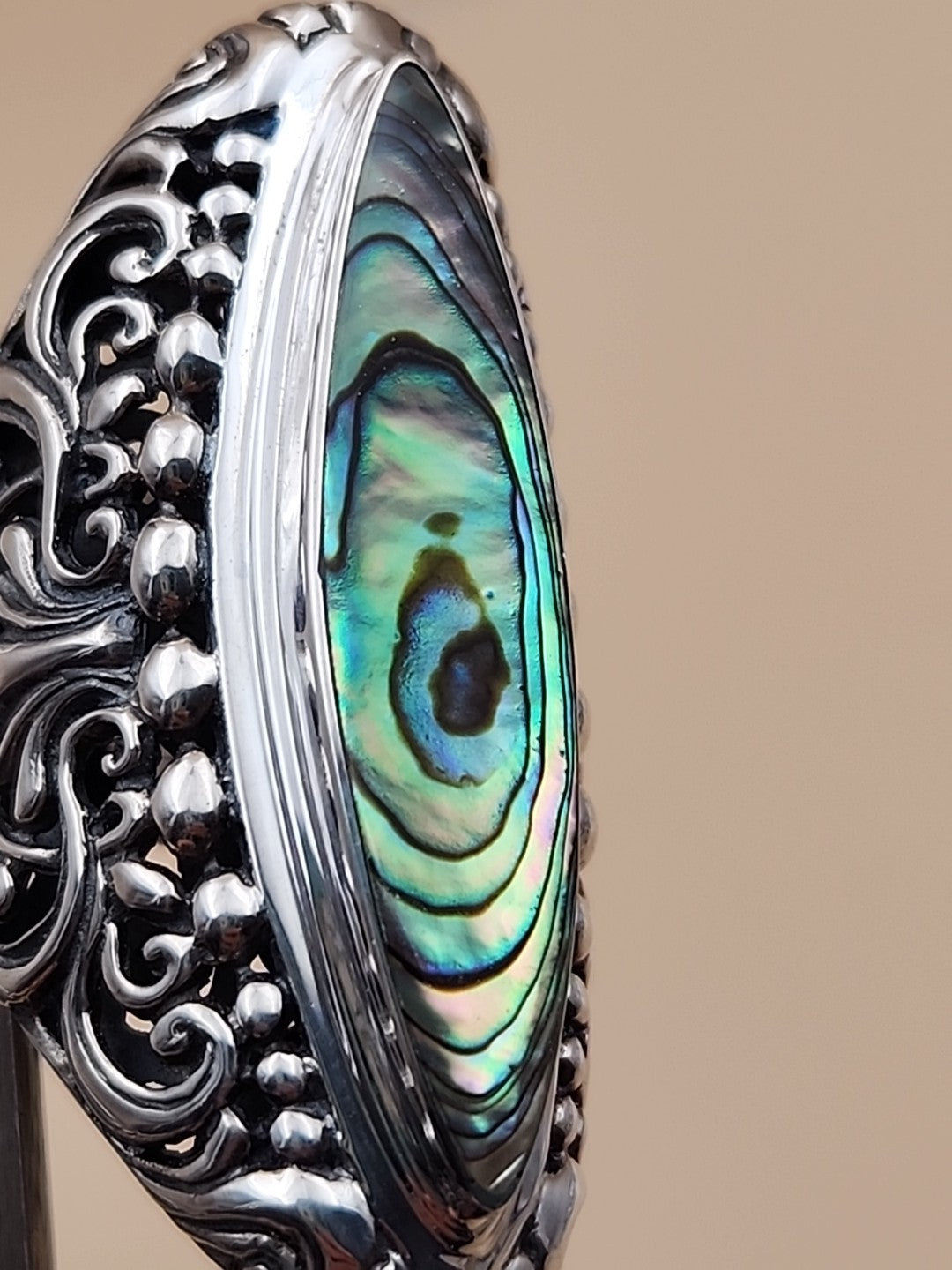 SAMUEL B. Abalone Shell  Sterling Silver Filigree Ring Size 8.25