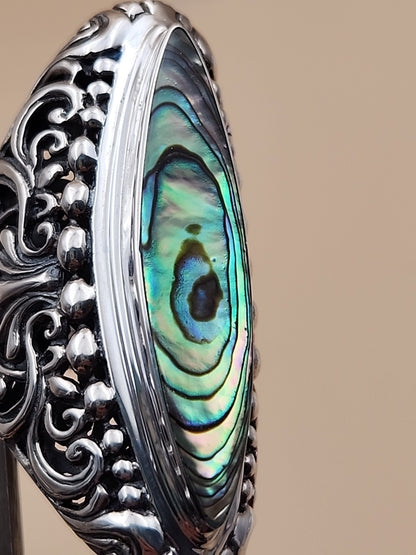 SAMUEL B. Abalone Shell  Sterling Silver Filigree Ring Size 8.25