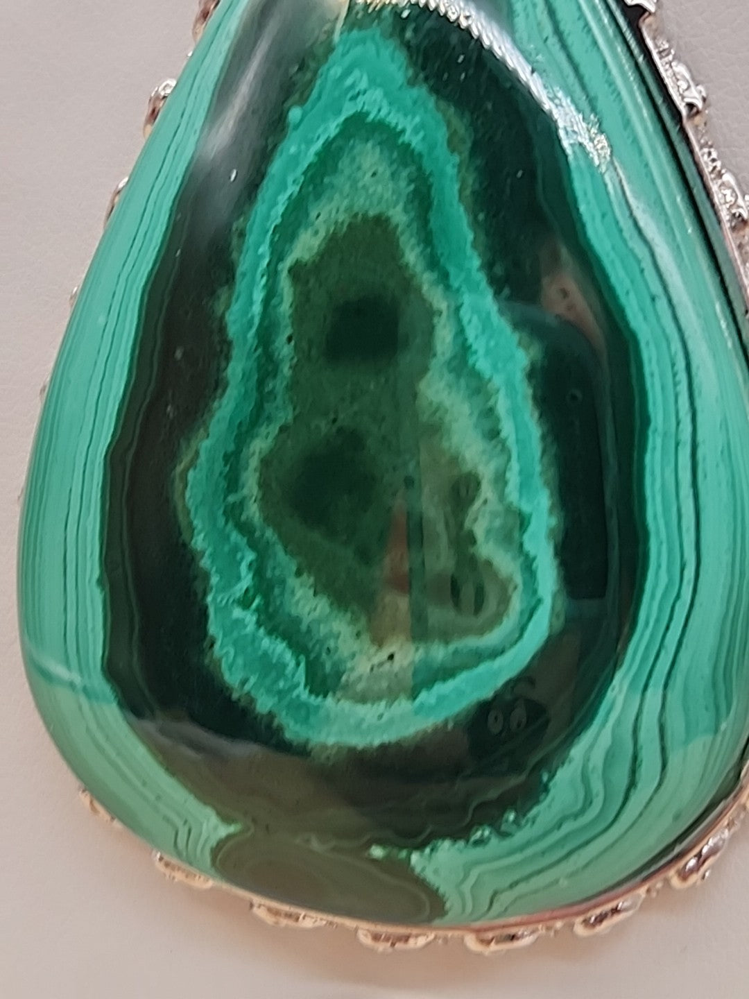 Green Malachite/Sterling Silver/Elephant Design Bezel Statement Pendant