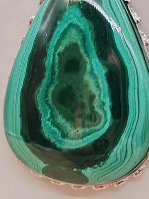 Green Malachite/Sterling Silver/Elephant Design Bezel Statement Pendant