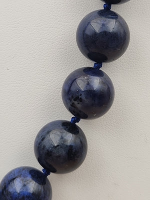 Blue Dumortierite Polished 14mm Bead/Sterling Silver Clasp 17" Necklace