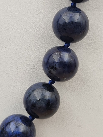 Blue Dumortierite Polished 14mm Bead/Sterling Silver Clasp 17" Necklace