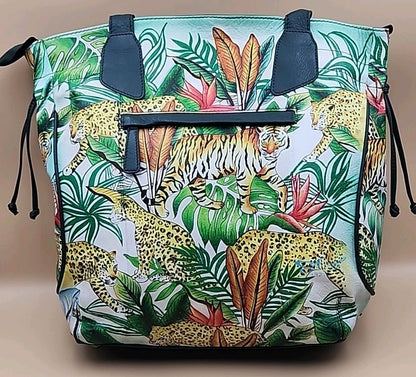 Sharif Hand Painted Jungle Tiger  Leather Hand Bag With  Detachable Crossbody