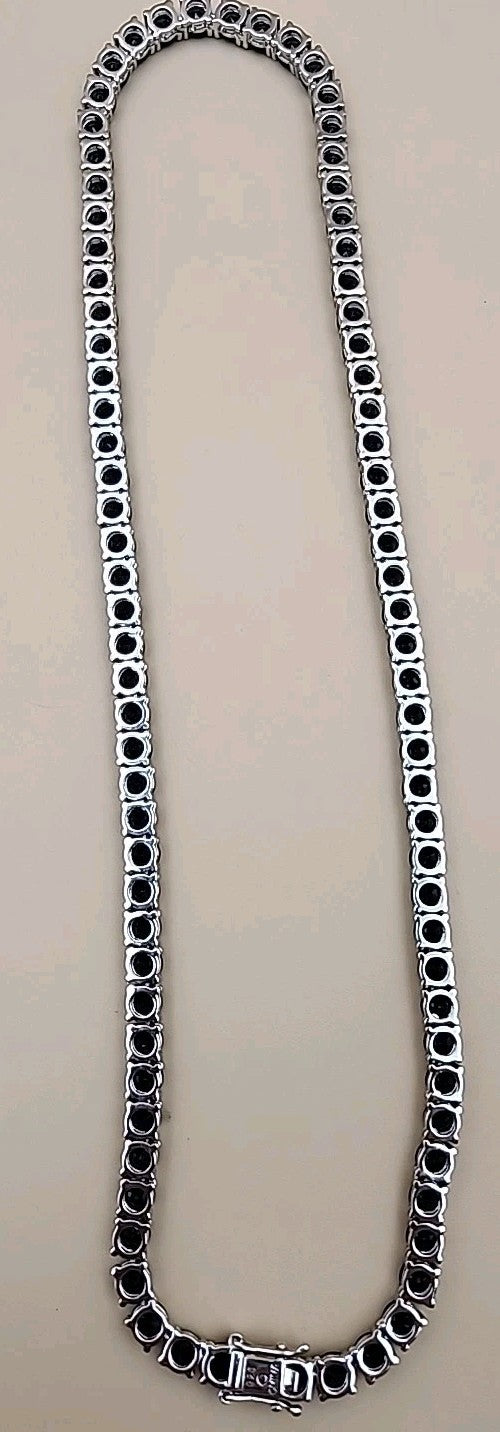 Black Onyx/Sterling Silver 18" Tennis Necklace