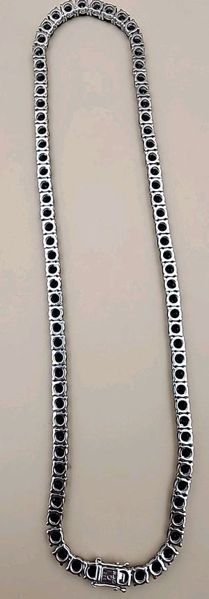 Black Onyx/Sterling Silver 18" Tennis Necklace