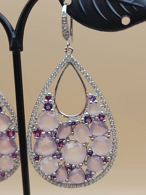 Amethyst/Rose Quartz/White Quartz/Sterling Silver Teardrop Drop/Dangle Earrings