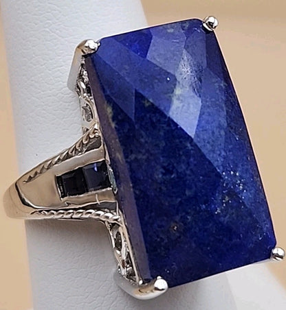 Faceted Lapis Lazuli/Sterling Silver Filagree Ring Size 7