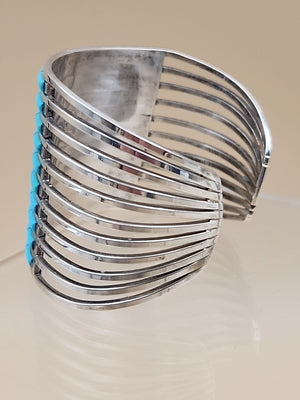 ANSON LETICIA WALLACE ZUNI Turquoise Inlaid/Sterling Silver Cuff Bracelet