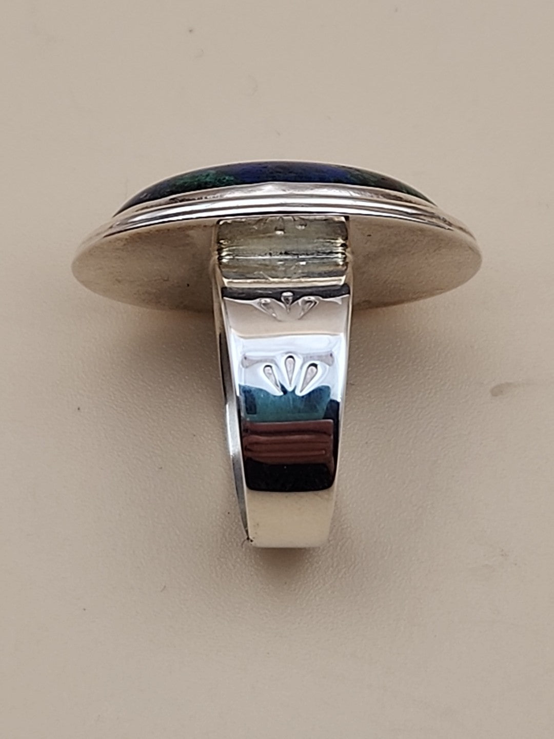 DESERT ROSE TRADING Azurite/Sterling Silver/Stamped Design Band/Ring Size 8
