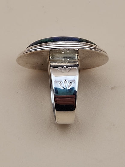 DESERT ROSE TRADING Azurite/Sterling Silver/Stamped Design Band/Ring Size 8
